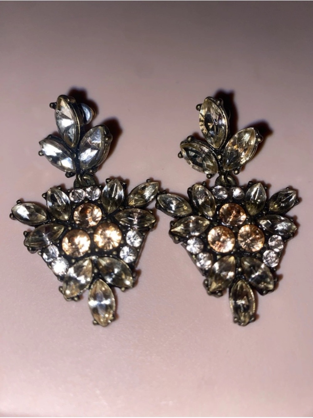Baublebar Chandelier Earrings Crystal Clear & Smokey Brownish Antiqued Tone